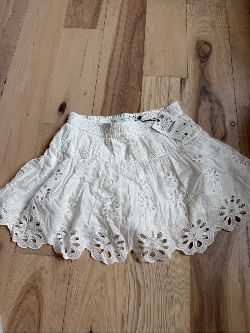 Zara White Eyelet Tiered Mini Skirt
